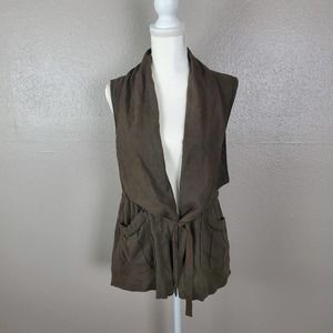 Sanctuary Army Green Sleeveless Waterfall Collar Vest Linen Blend S